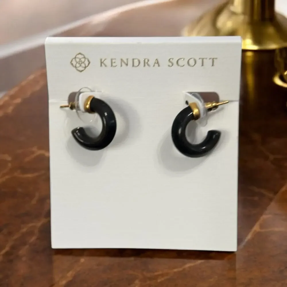 NWT! Kendra Scott Mikki Huggie Earrings in Vintage Golden Obsidian